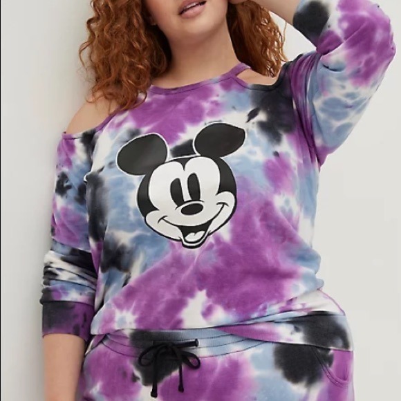 TORRID NWT COLD SHOULDER SWEATSHIRT - DISNEY MICKEY MOUSE TIE DYE SIZE 3X