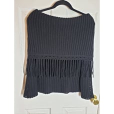Elie Tahari 100% Wool Off Shoulder Fringe Sweater Women’s Size S/P