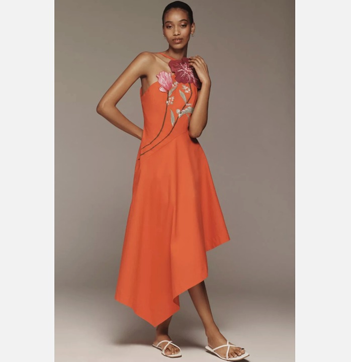 Yukiko Noritake x Anthropologie Asymmetrical Floral Midi Dress