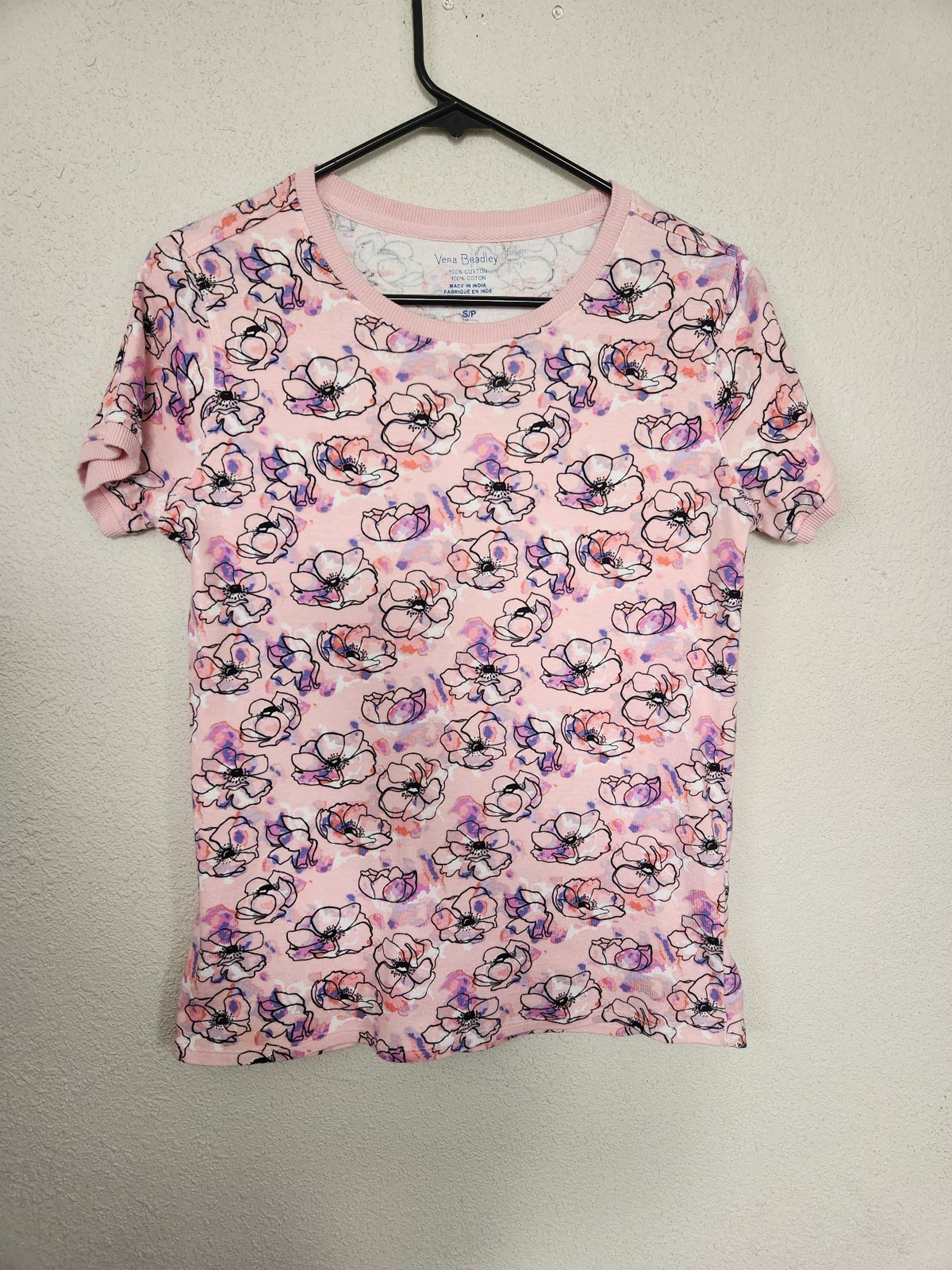 Vera Bradley Short Sleeve Pink Floral T Shirt Womens Small 100% Cotton