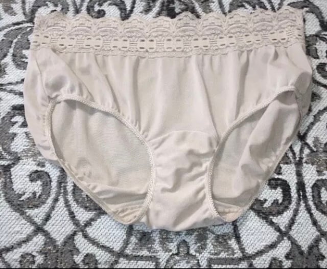 Vintage Olga Cristina Nude Nylon lace top Bikini brief Sissy panties 7 L