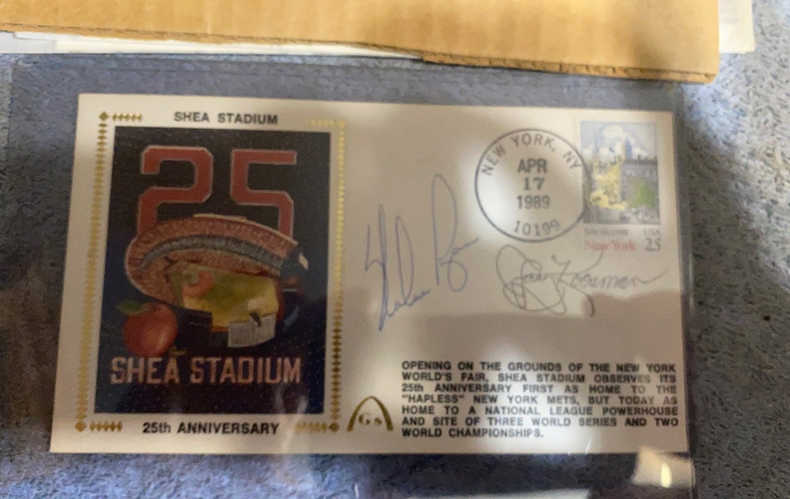 1989 Shea Stadium 25th Anniversary Signed Envelope Nolan Ryan and Jerry Koosman