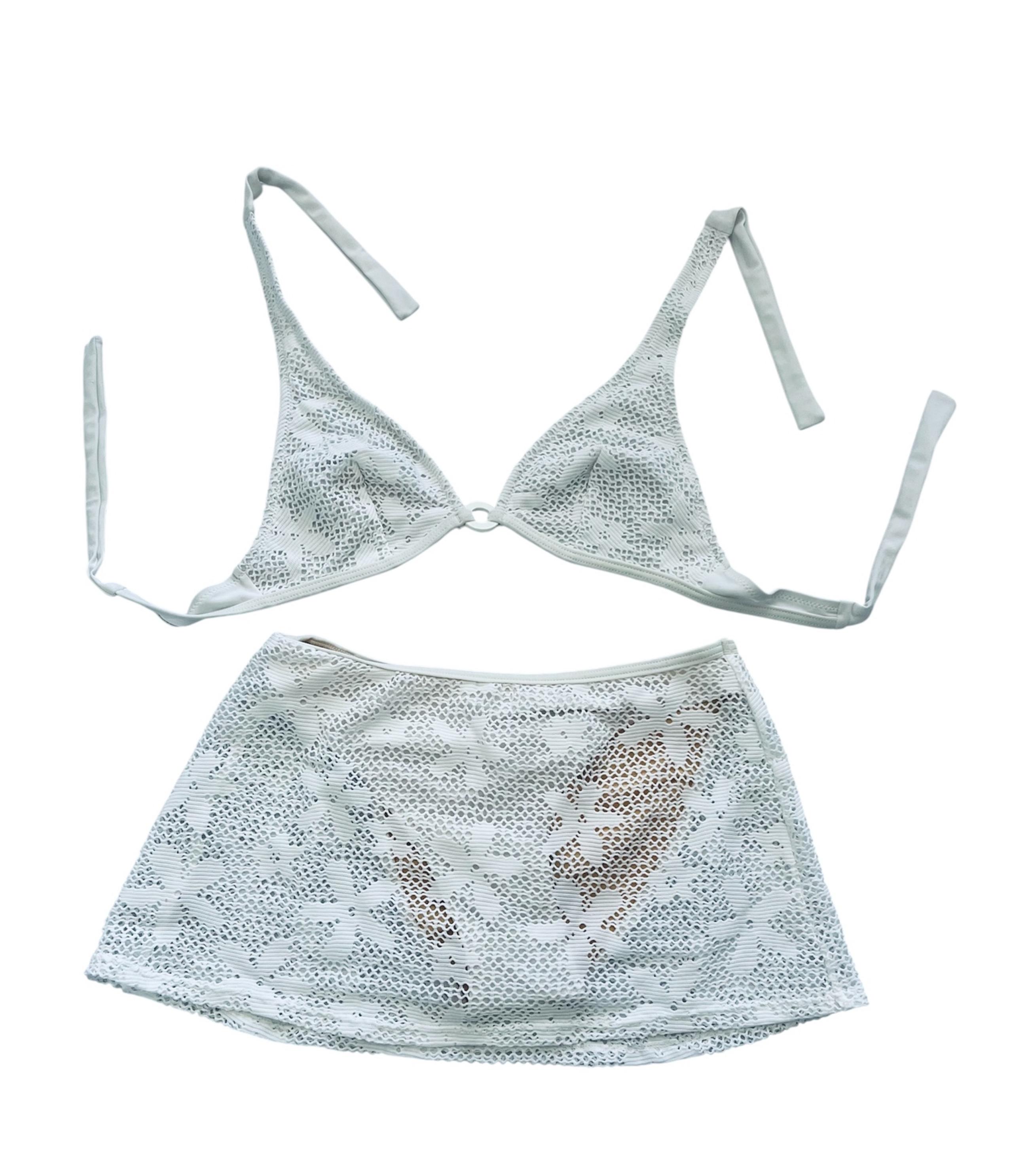New Profile by Gottex 2 Piece Bikini Skirt Halter Swimsuit 6 White Lace Floral