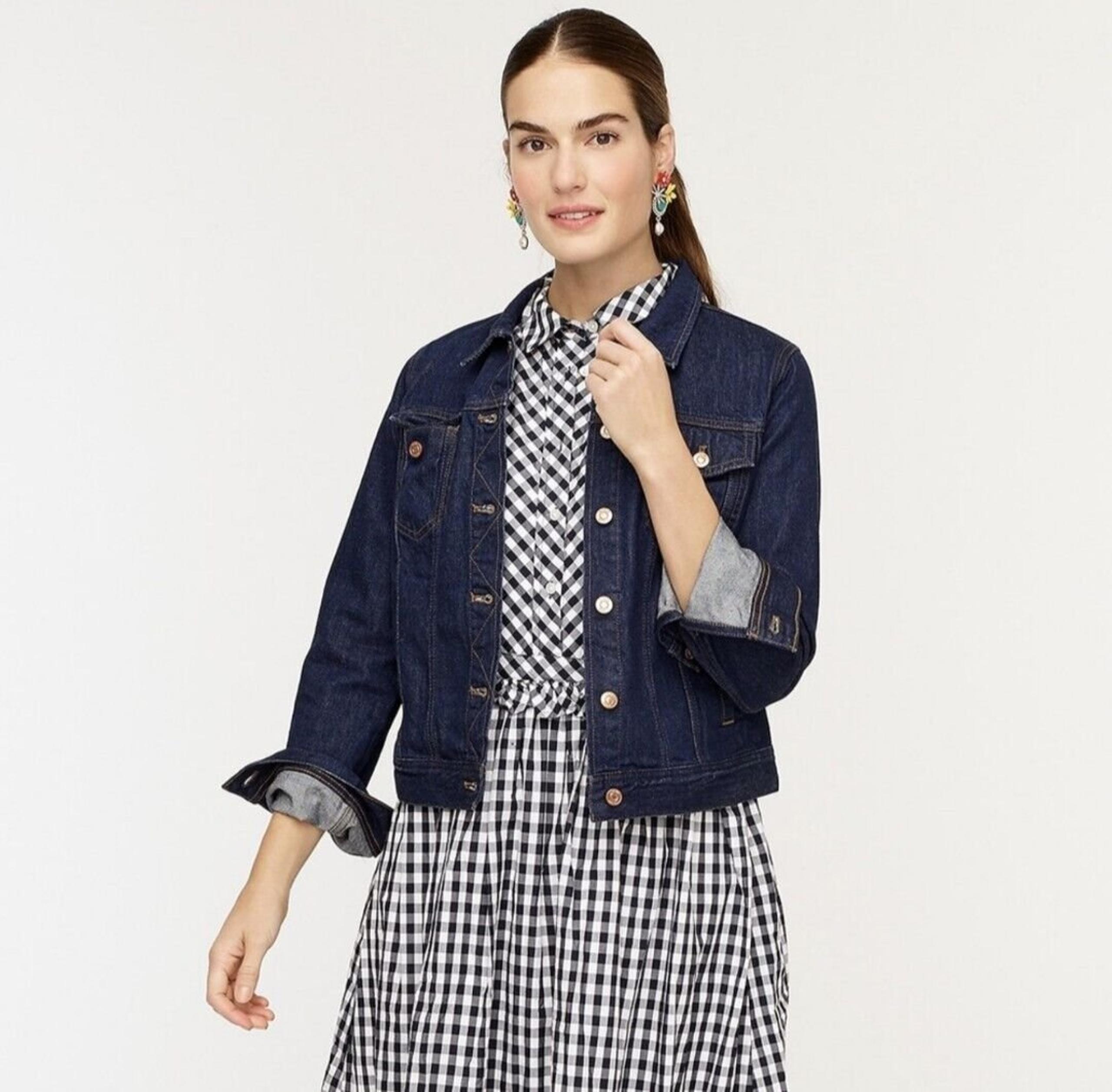 J Crew Classic Denim Trucker Jacket Women S Resin Rinse Dark Wash Indigo Western