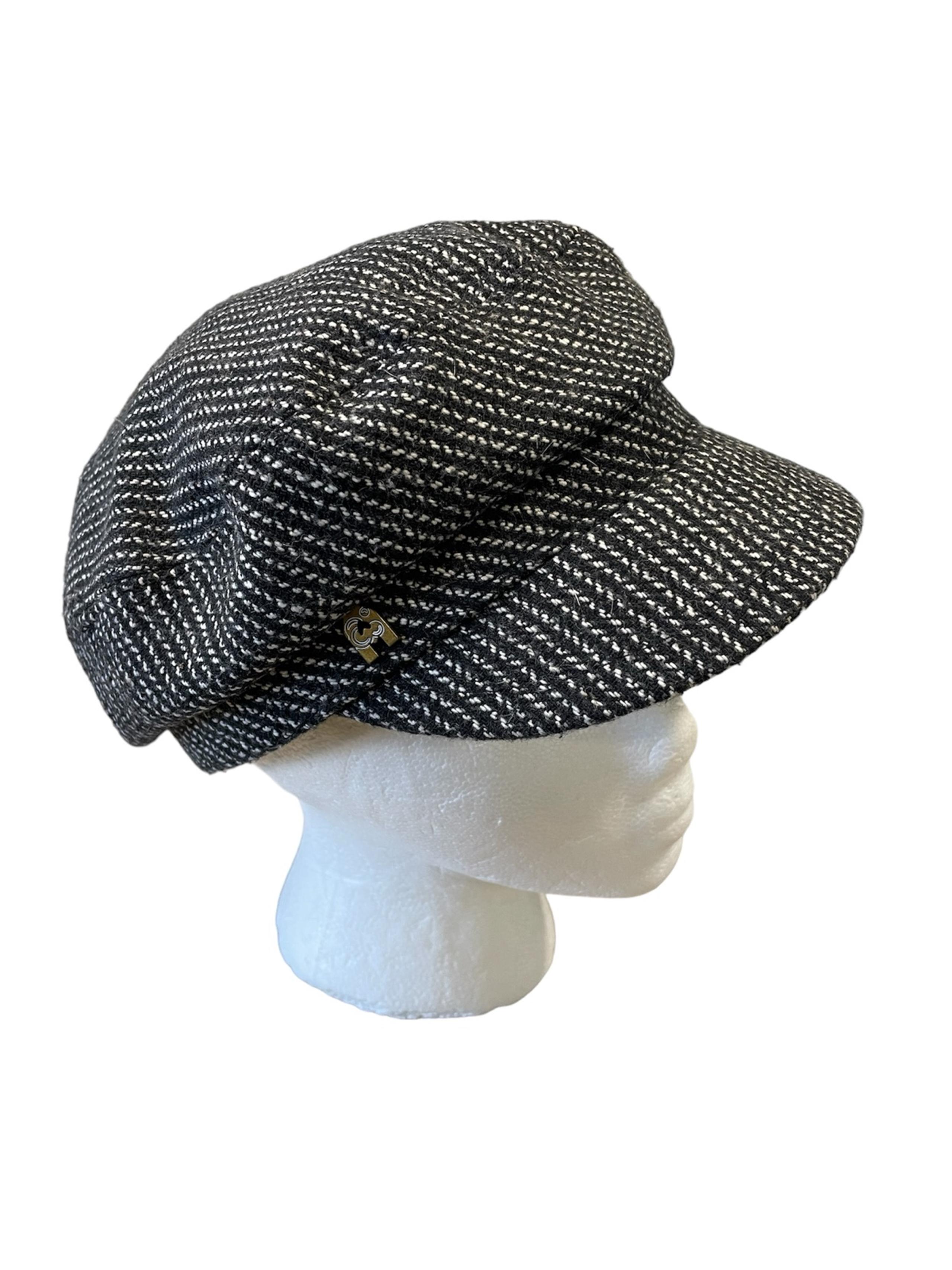 Ambiguous Motors Motorcycle Hat Small/Medium Black With White Stripes Newsboy