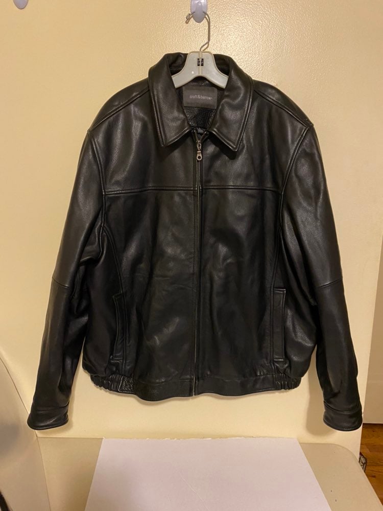 CROFT & BARROW MENS BLACK LEATHER BOMBER JACKET SZ L