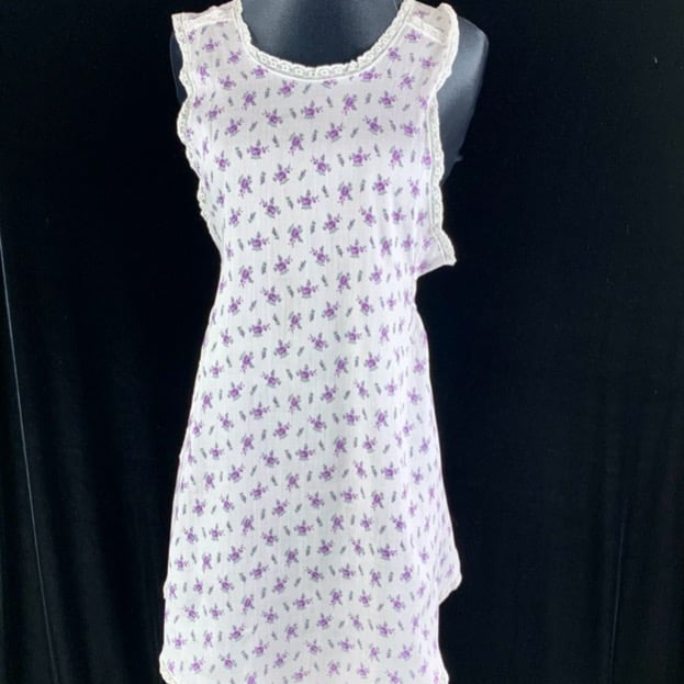 New 1940s Dimity Bib Apron Purple Roses
