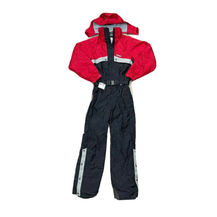 Vintage Mens Small One Piece Color Block Hooded Ski Snow Suit Coveralls