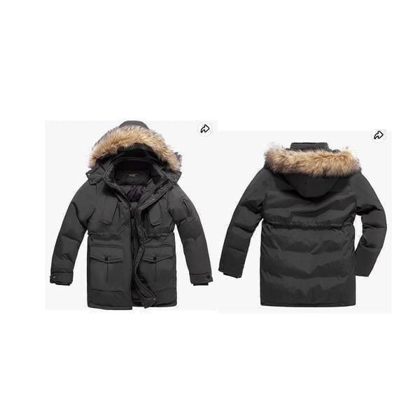 Neufigr Men's Winter Thicken Cotton Parka Jacket Casual Warm Coat Removable Hood