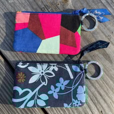 Vera Bradley Lot 2 Zip ID Ring Clip Key Coin Case Purse Java Floral Colorblock