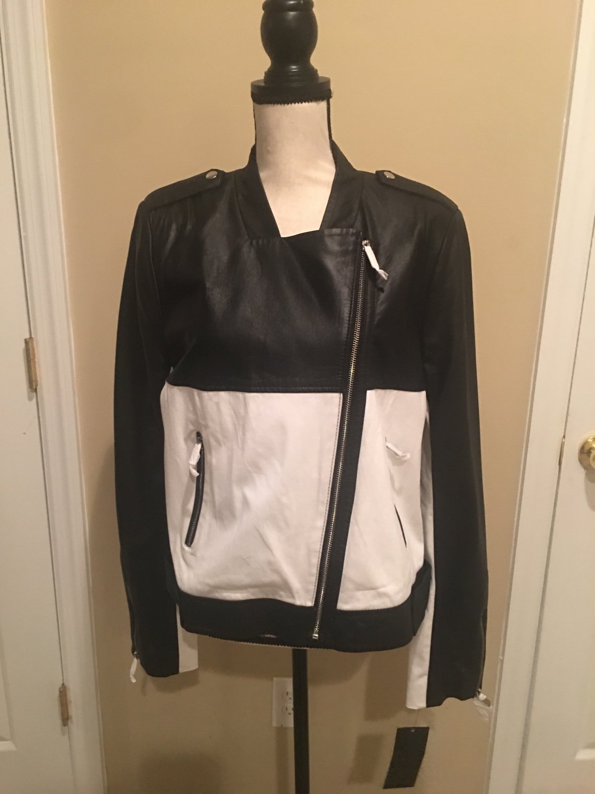 Bagatelle Black Leather with a white shell Jacket NWT!!