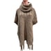 Autumn Cashmere Turtleneck Fringed Cowl Multi Stitch Poncho Taupe - O/S