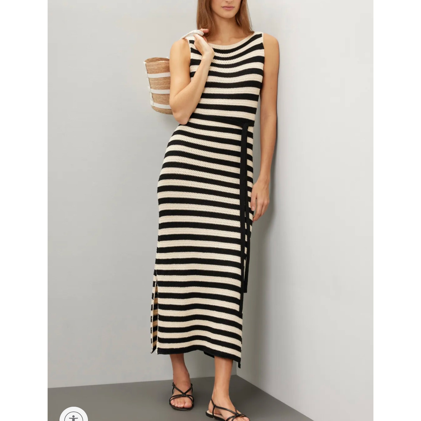 Jason Wu Black White Striped Midi Tank Dress MEDIUM Crochet Knit Vacation 280