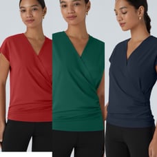 Halara Lot of 3 V Neck Cap Sleeve Crossover Ruched Solid Work Blouses
