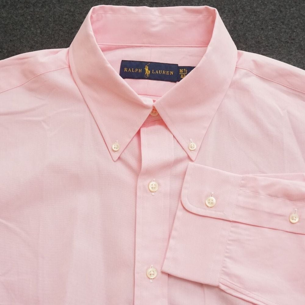 Ralph Lauren Mens Twill Dress Shirt Button Up Pink Cotton Long Sleeve Size 16.5