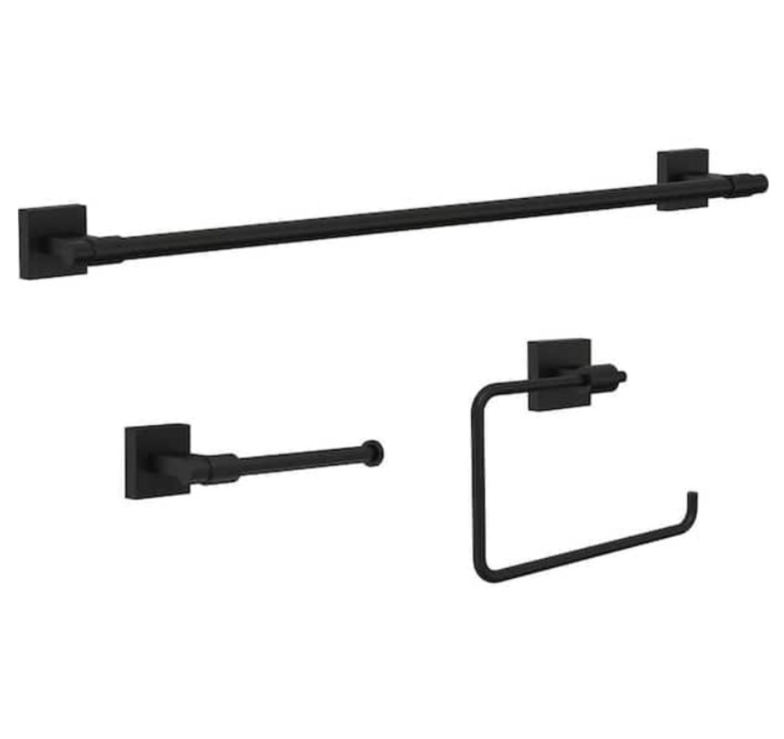 Maxted 3-Piece Bath Hardware Set with Towel Ring, Toilet Paper Holder and 24 in. Towel Bar in Matte Black Maxted 3-Piece Bath Hardware Set with Towel Ring, Toilet Paper Holder and 24 in. Towel Bar in Matte Black