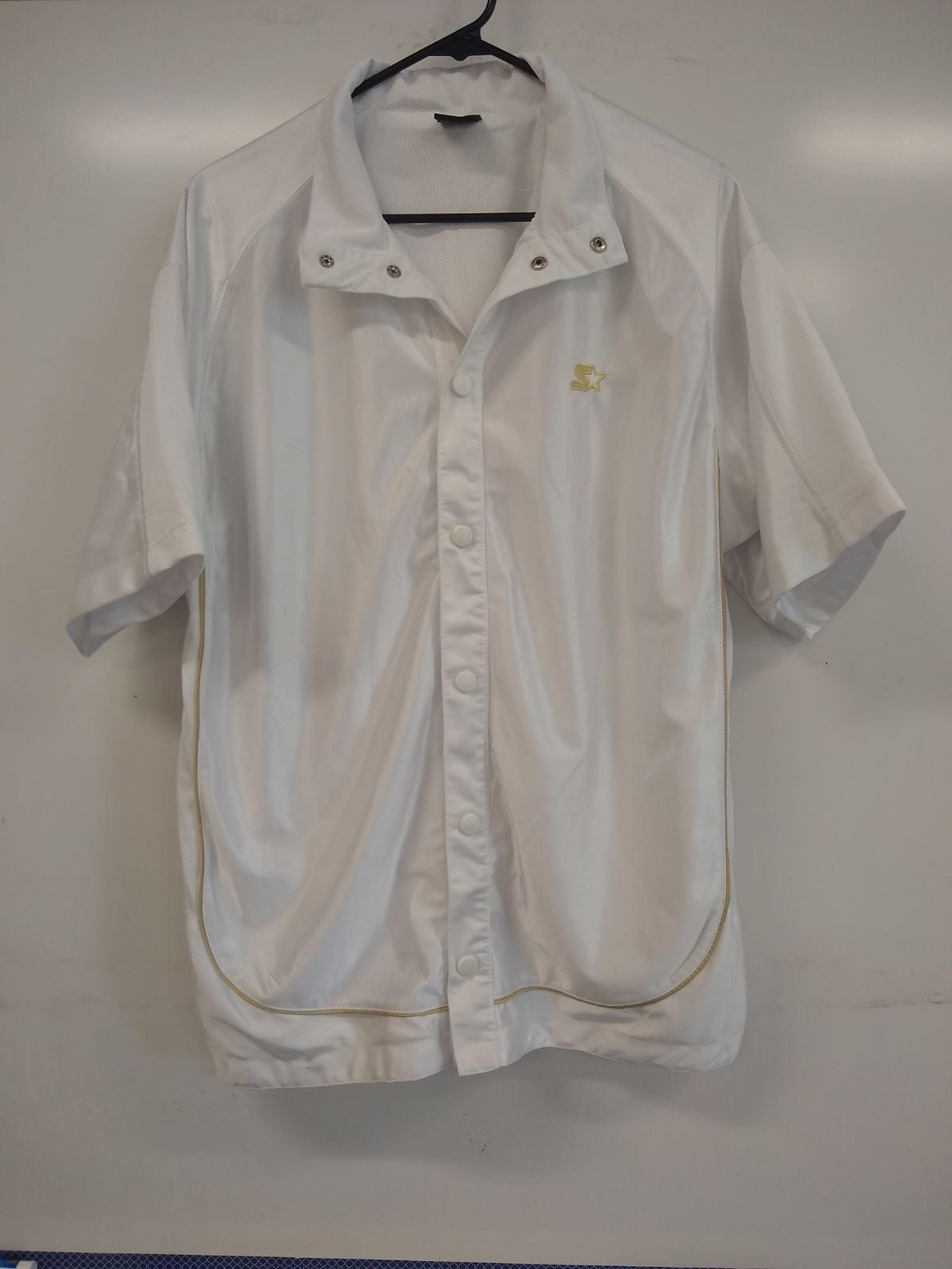 Men's STARTER Short Sleeve Warm-Up Jacket - Size M - White w/ Gold accents
