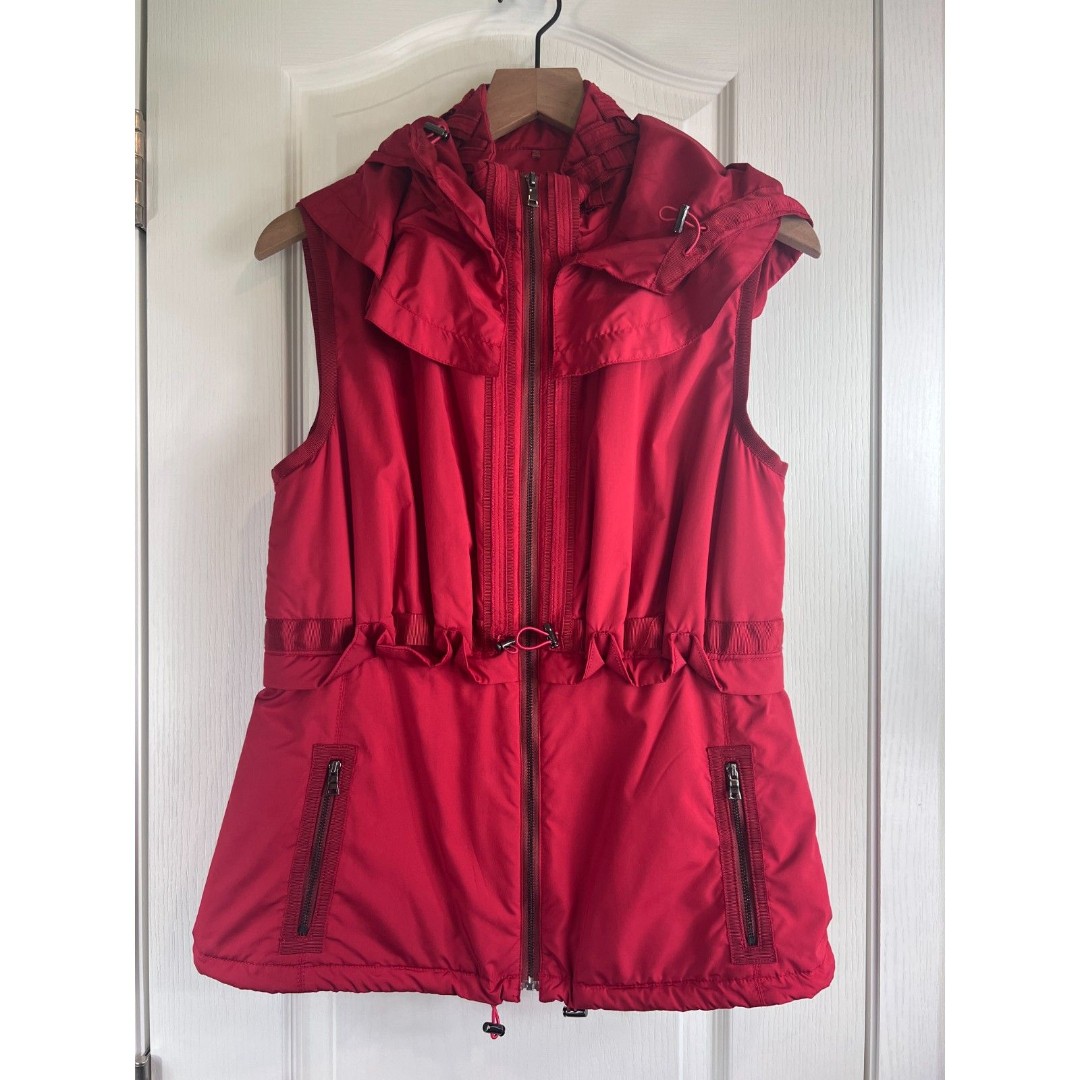 Elie Tahari Women's Red Zip Up Vest Removable Hood Polyester Size M