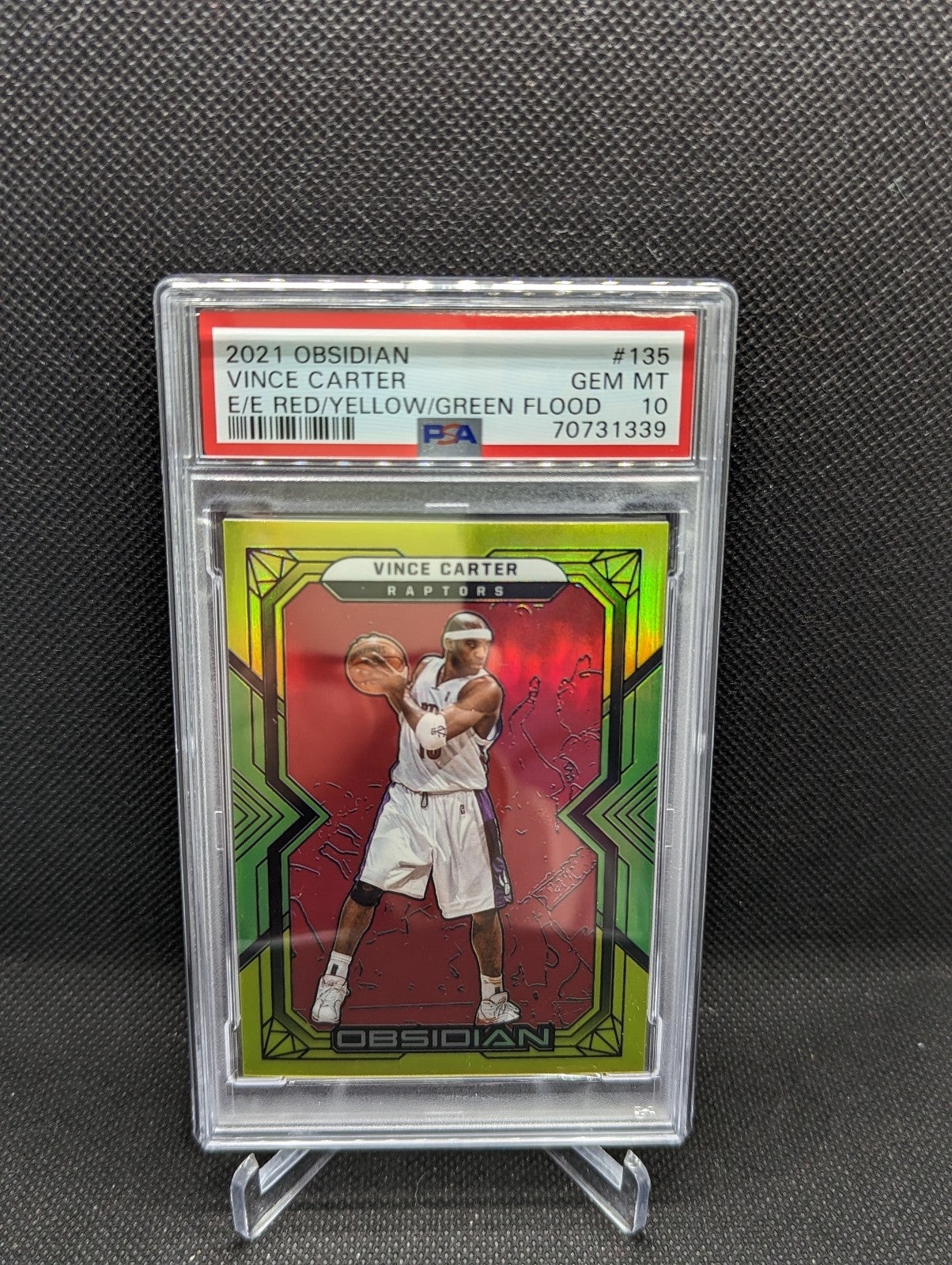 2021 Panini Obsidian sale Electric Etch Red Yellow Green Flood Vince Carter PSA 10