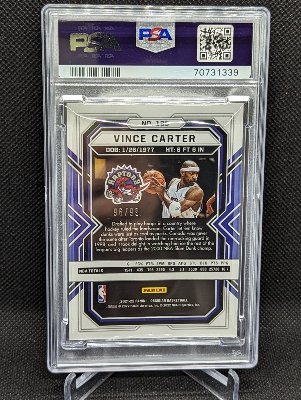 2021 Panini Obsidian sale Electric Etch Red Yellow Green Flood Vince Carter PSA 10