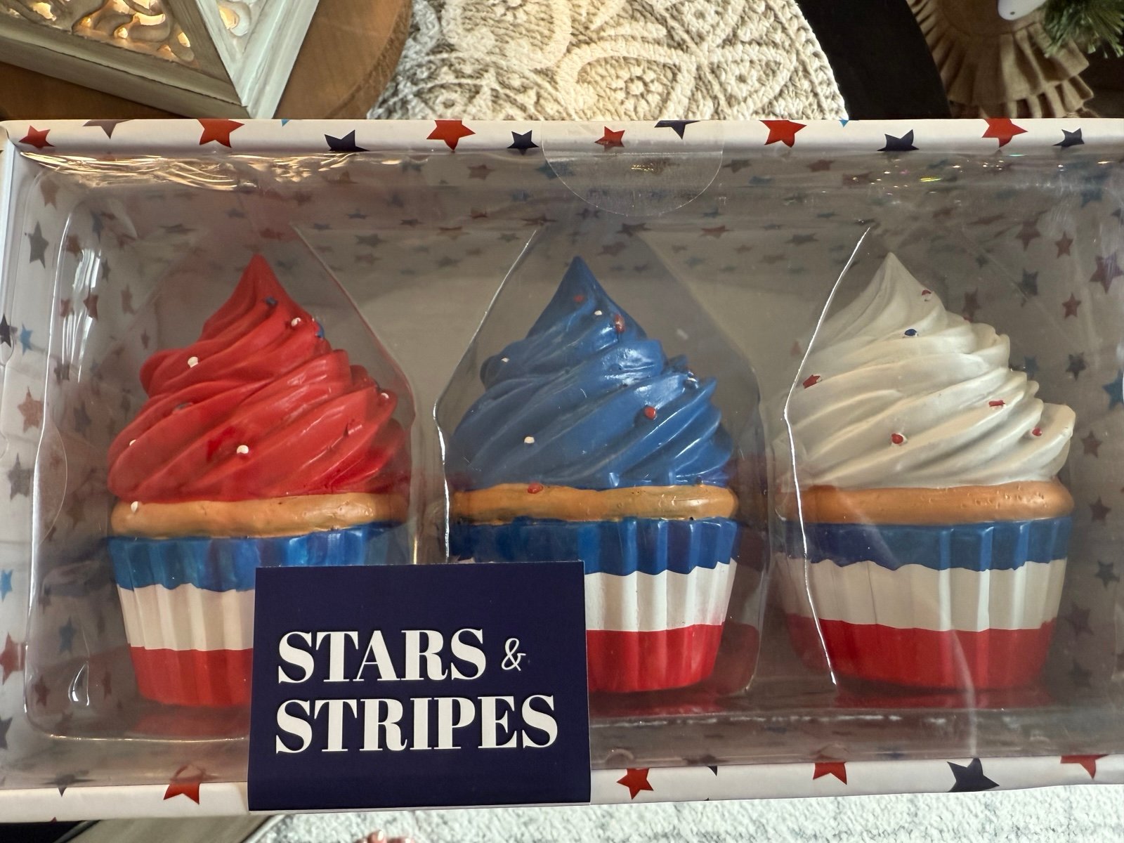 Stars & Stripes Resin Patriotic Cupcakes - Memorial Day/July 4th Decor