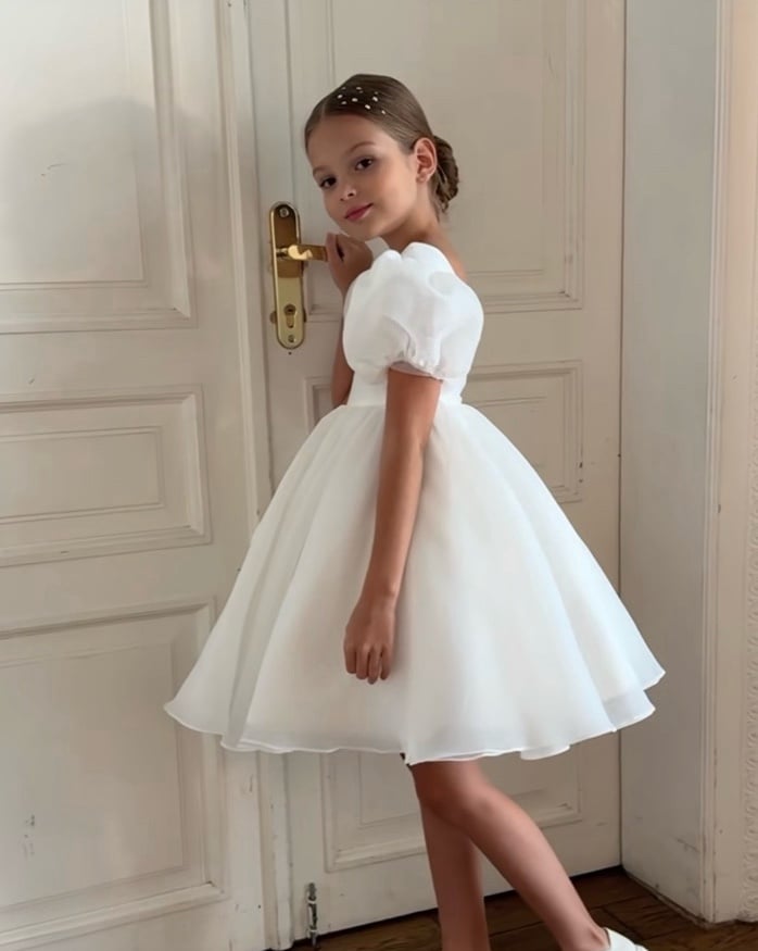 Dress 8y Puff sleeve Organza Dress White