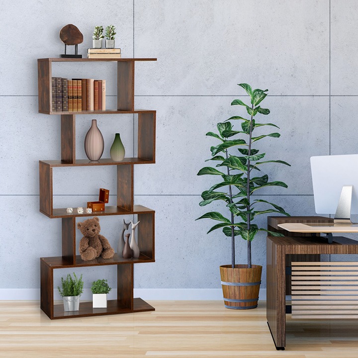 5-Tier Bookshelf Display Shelf and Room Divider Freestanding Shelving Brown