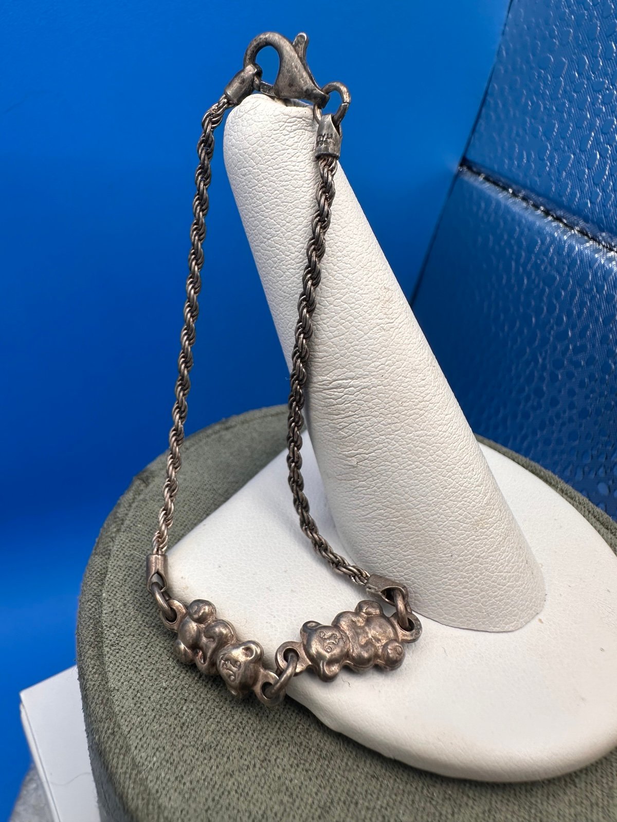 Vintage Sterling Teddy Monkey? Italian Star AR marked Rope style Bracelet