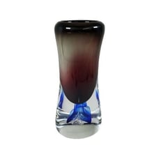 ADAM JABLONSKI Art Glass VASE 10” Purple Blue Controlled Bubble Cased Crystal Vt