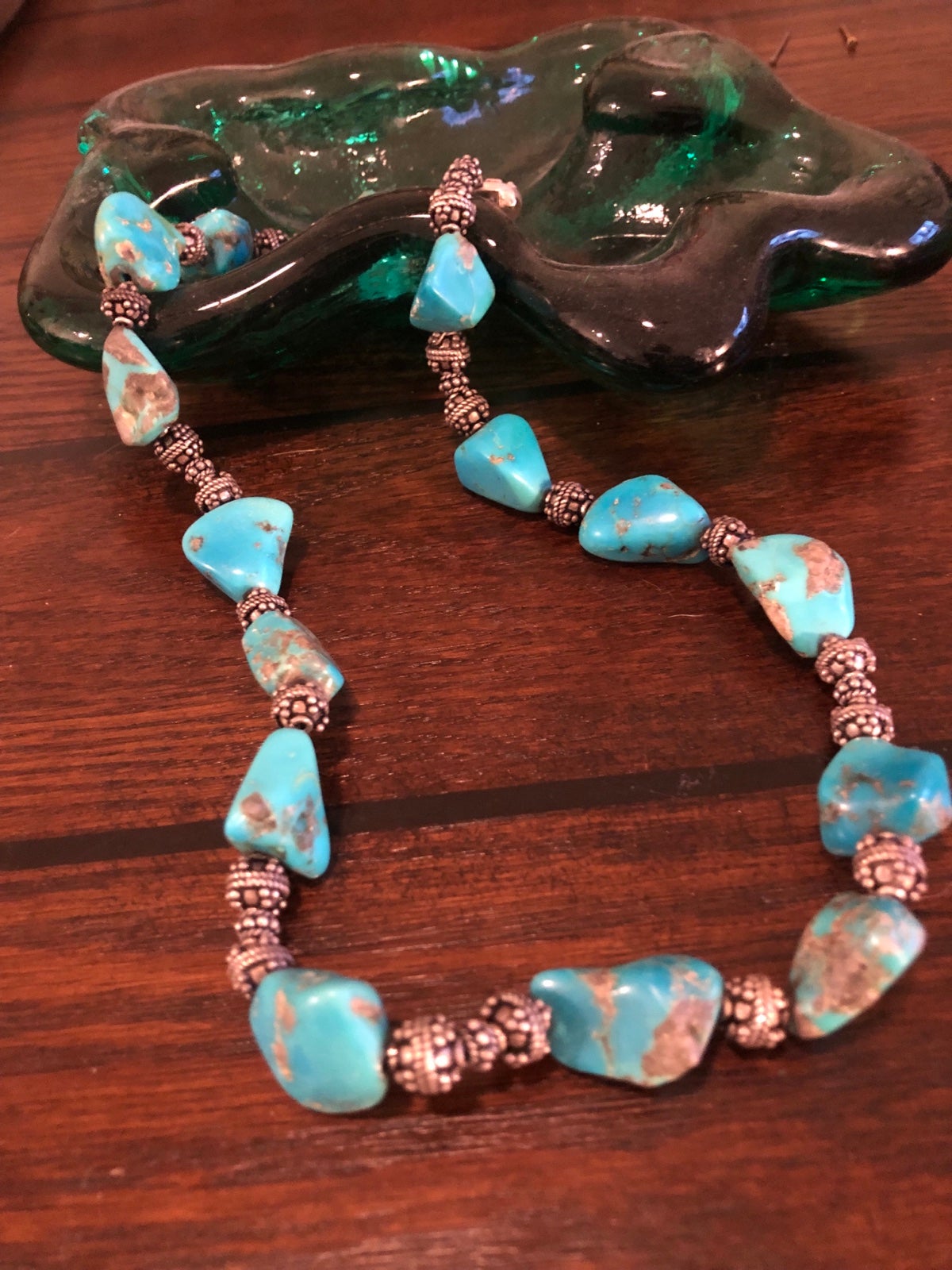 BEAUTIFUL CHUNKY VINTAGE TURQUOISE AND STERLING SILVER NECKLACE 112g