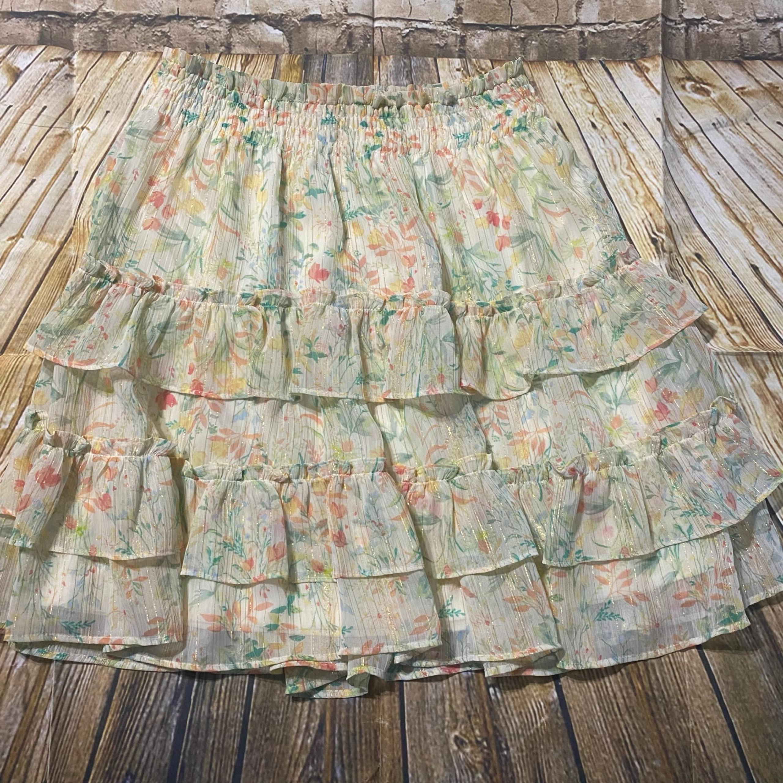 Lauren Conrad Cream Metallic Floral Stretch Waist A Line Skirt