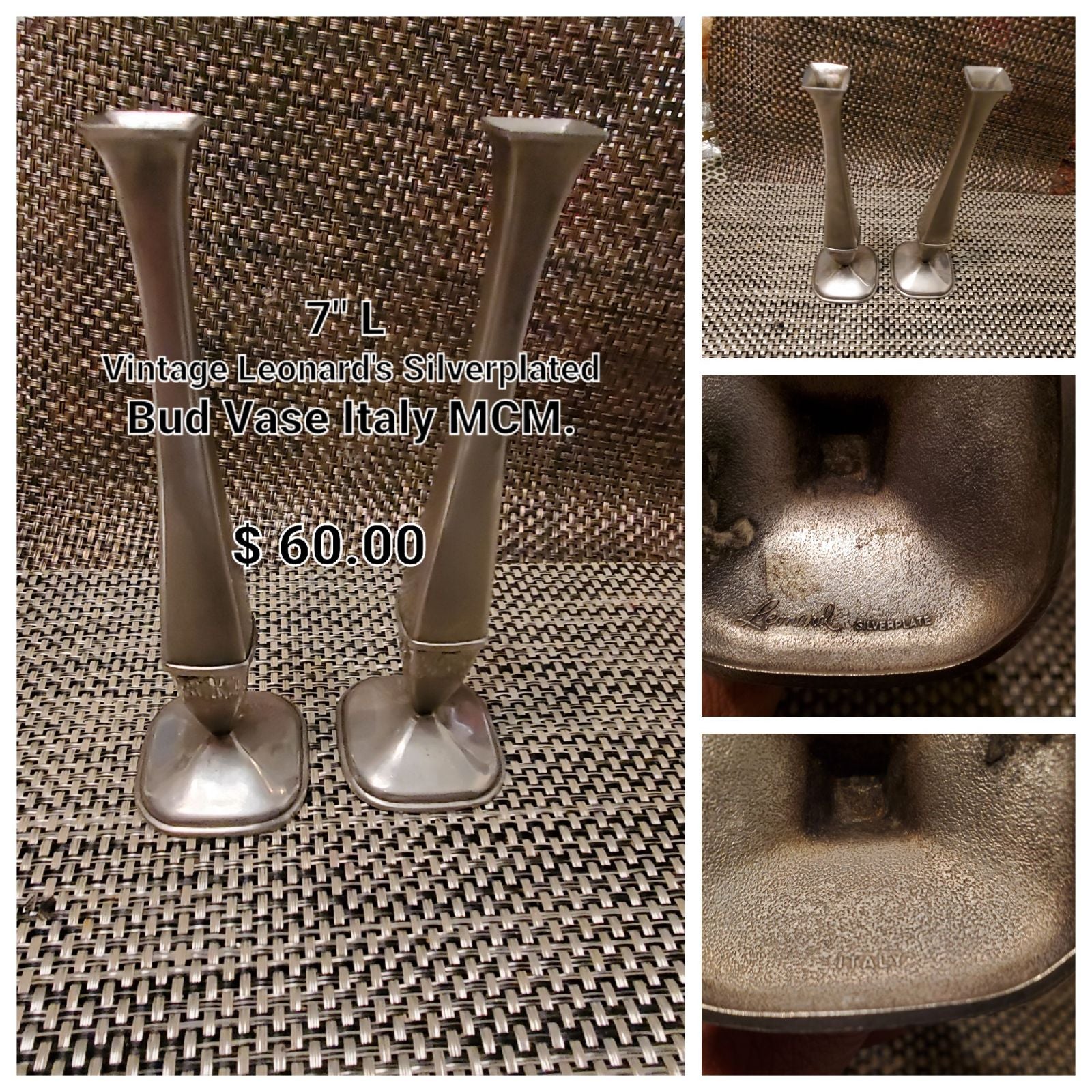 Vintage Leonard's Silverplated 7 Bud Vase