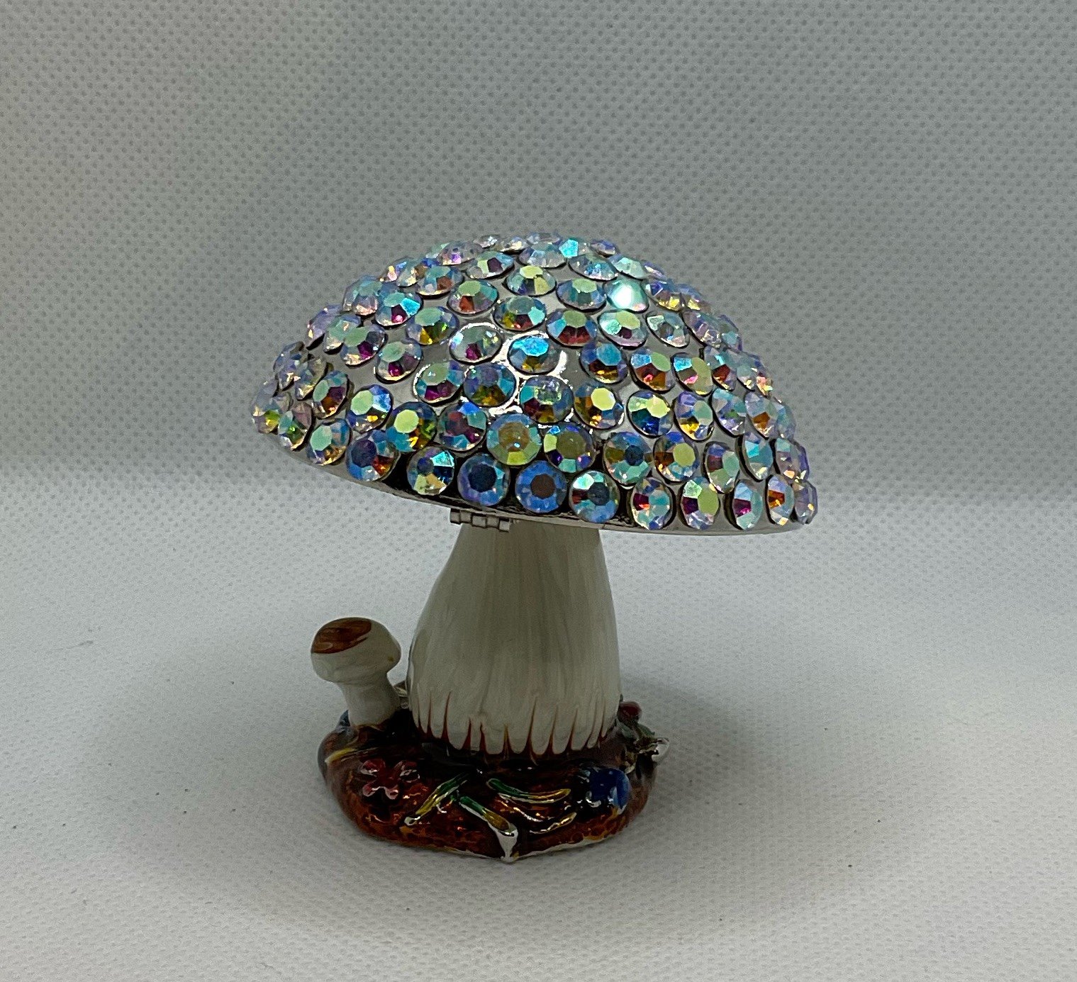 Objet D’ Art #79 Whimsical Magic Mushroom Metal Jeweled Enameled Trinket Box