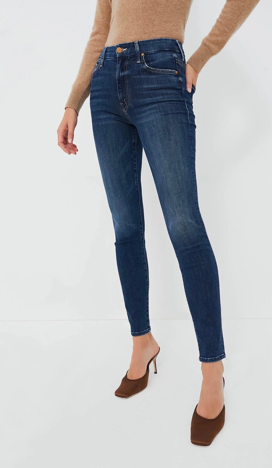 MOTHER JEANS HIGH WAISTED LOOKER Women Sz 27 Teaming Up Dark Denim Stretch Jeans