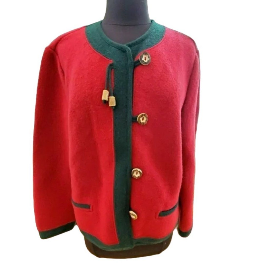 Geiger Boiled Wool Horn Buttons Womens Classic Cardigan sweater Coat Size 40 / 8