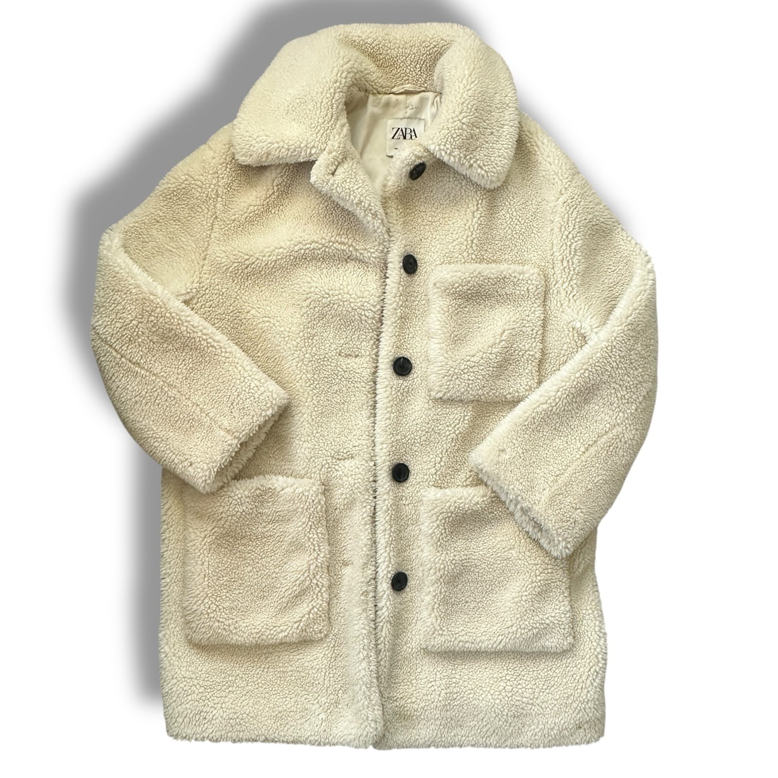 White Zara Sherpa faux fur coat size XS