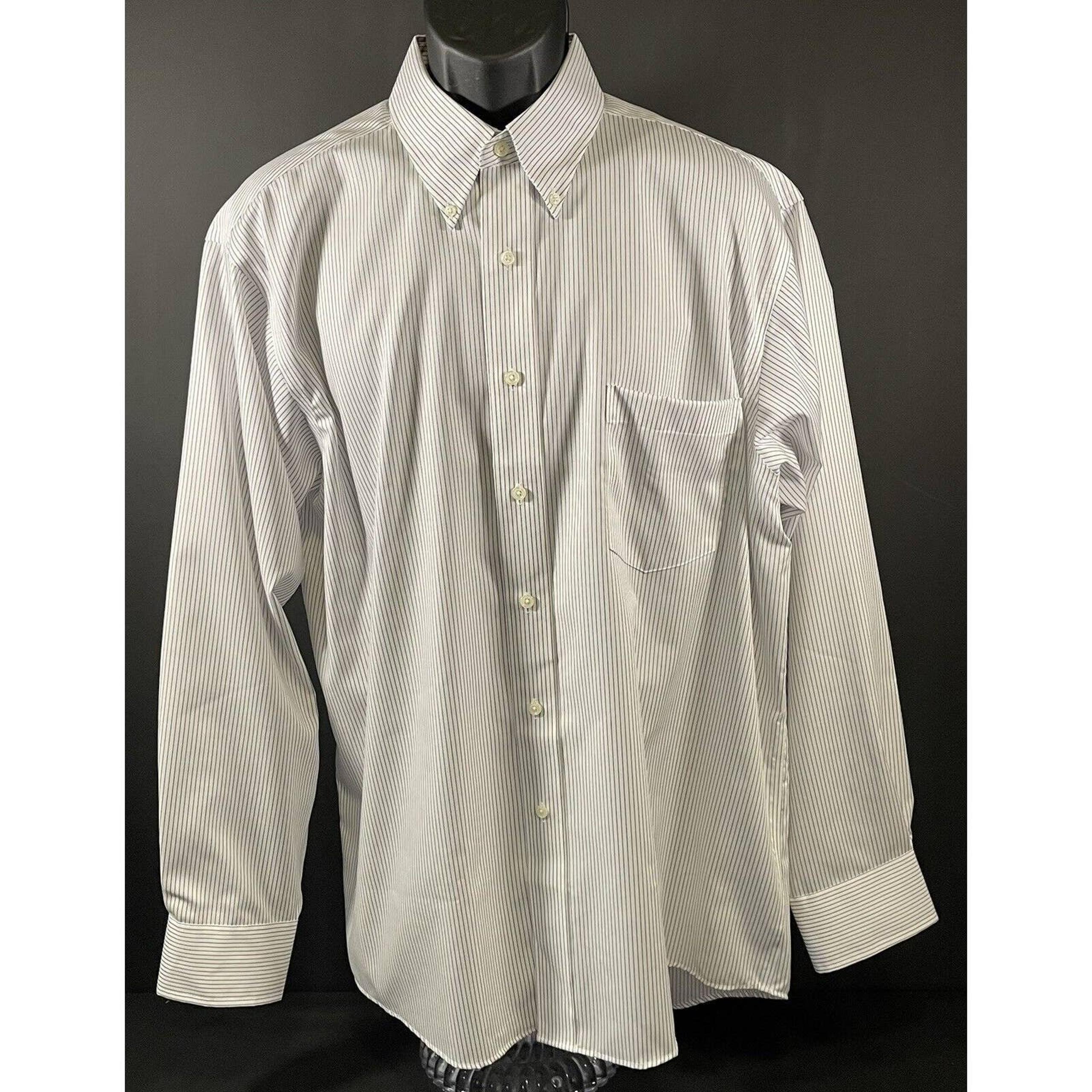 Eagle Men's Size 34/35 Long Sleeve Button Down Ivory Striped B6-13v