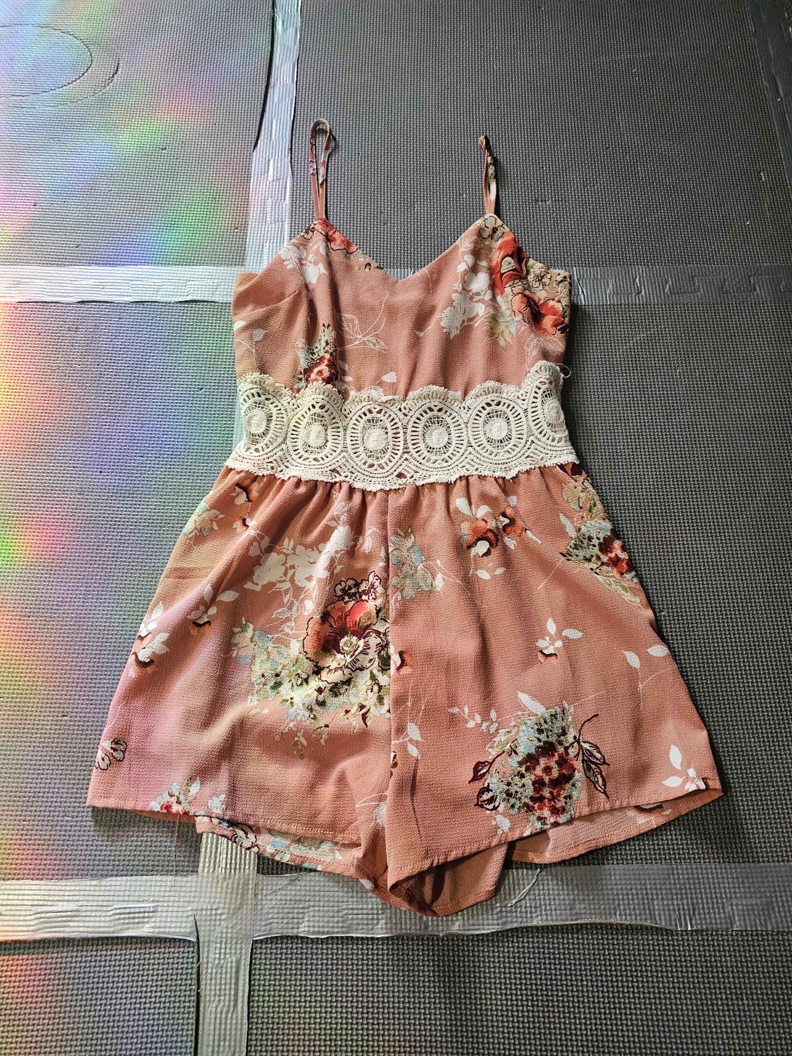 Floral lace cutout romper