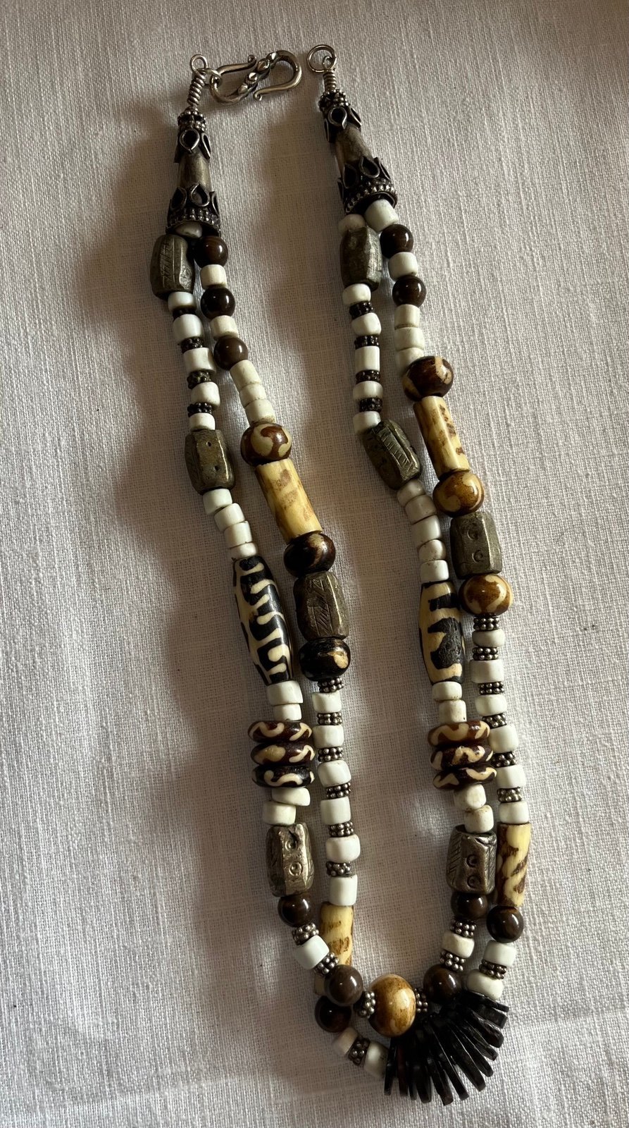 Vintage Tribal Necklace with Sterling Cone Ends and Clasp with box or gift bag