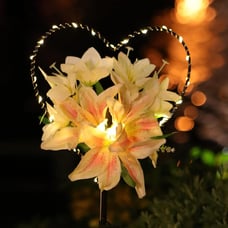 Garden Solar Lights Outdoor Heart-Shaped with White Lily Flowers