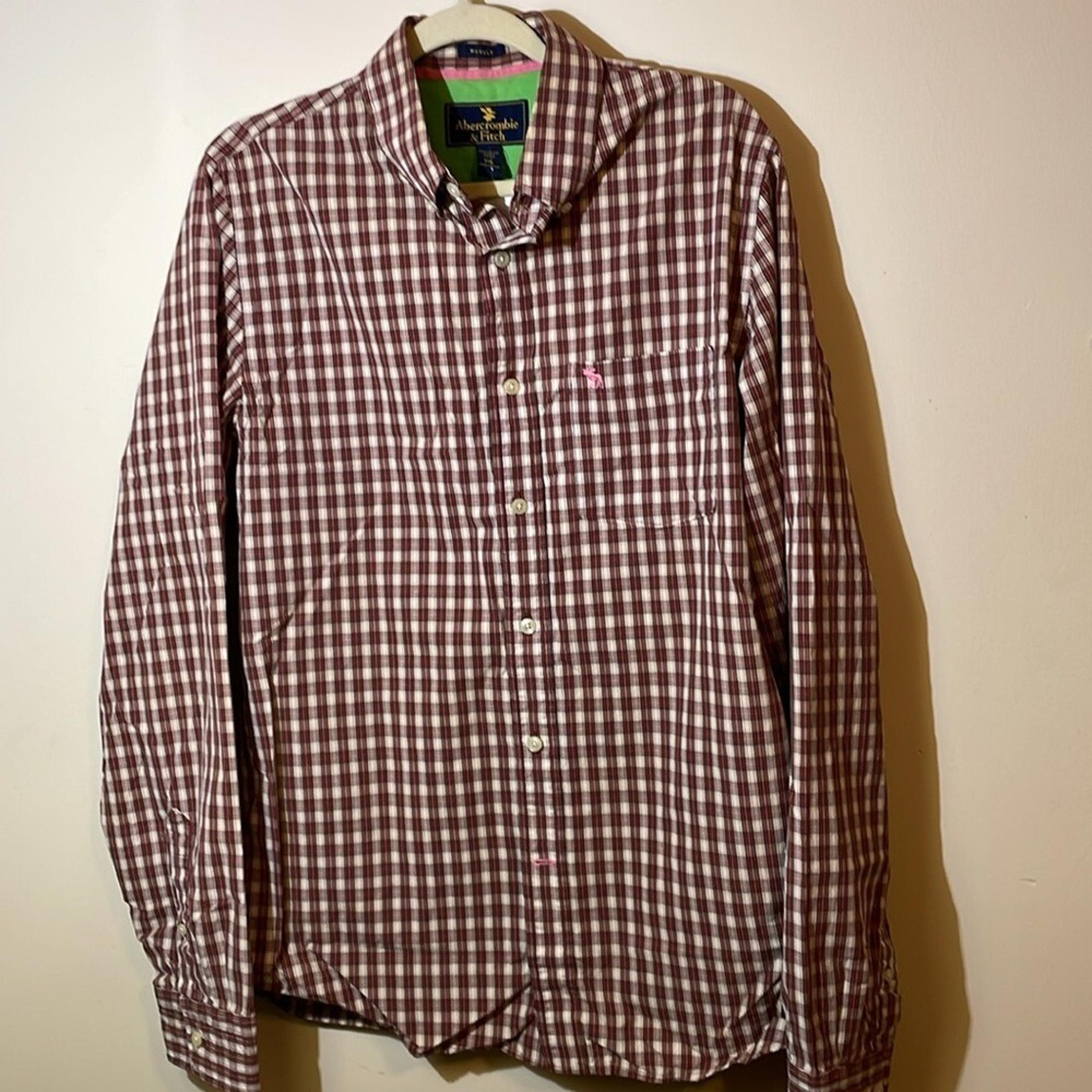 Abercrombie & Finch dress Shirt Mens XXL button collar shirt Cotton burgundy tan
