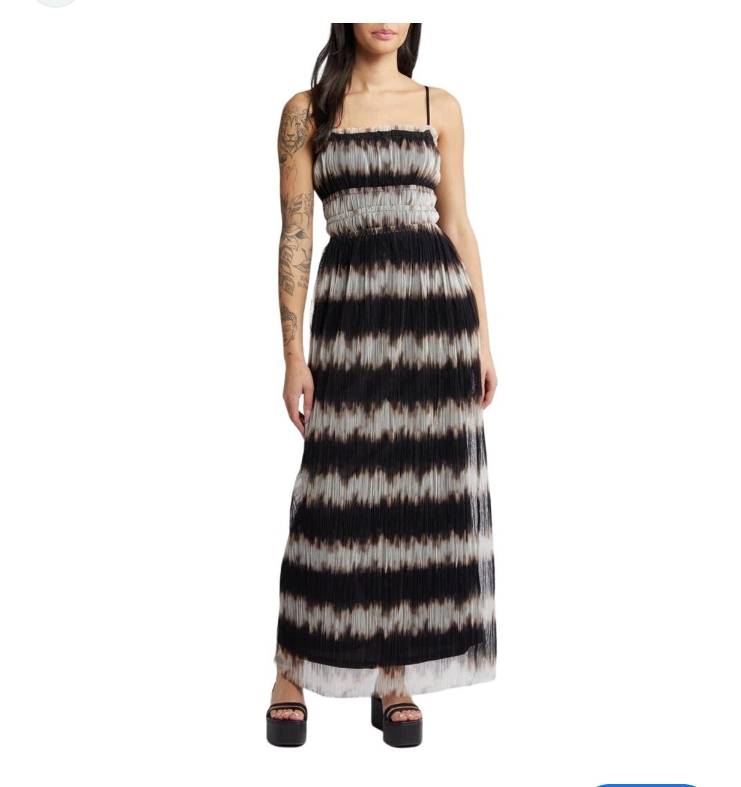 Topshop jersey plisse mesh channel slip dress in mono ombre size 4-6, nwt