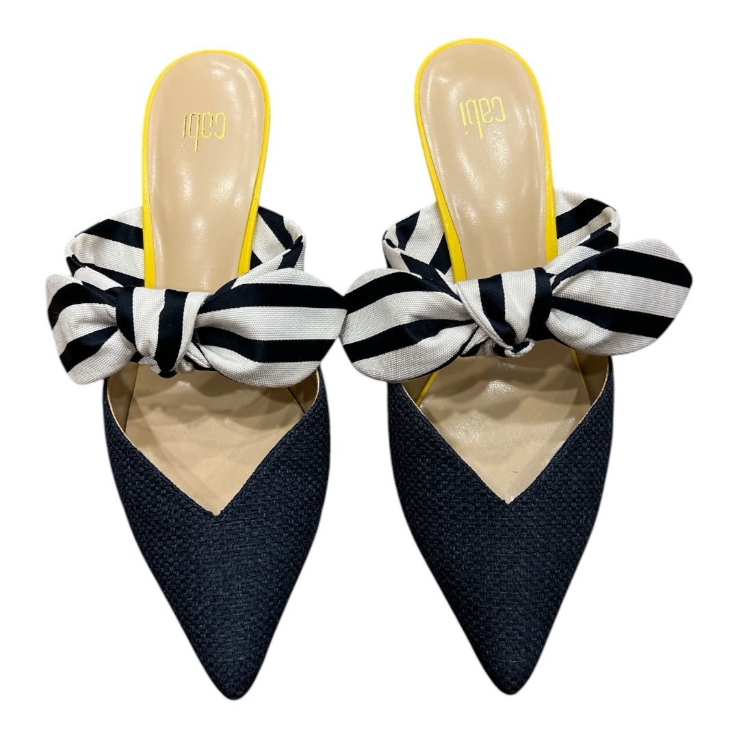CAbi Bow Kitten Heel Mule Shoes Navy Yellow Size US 9