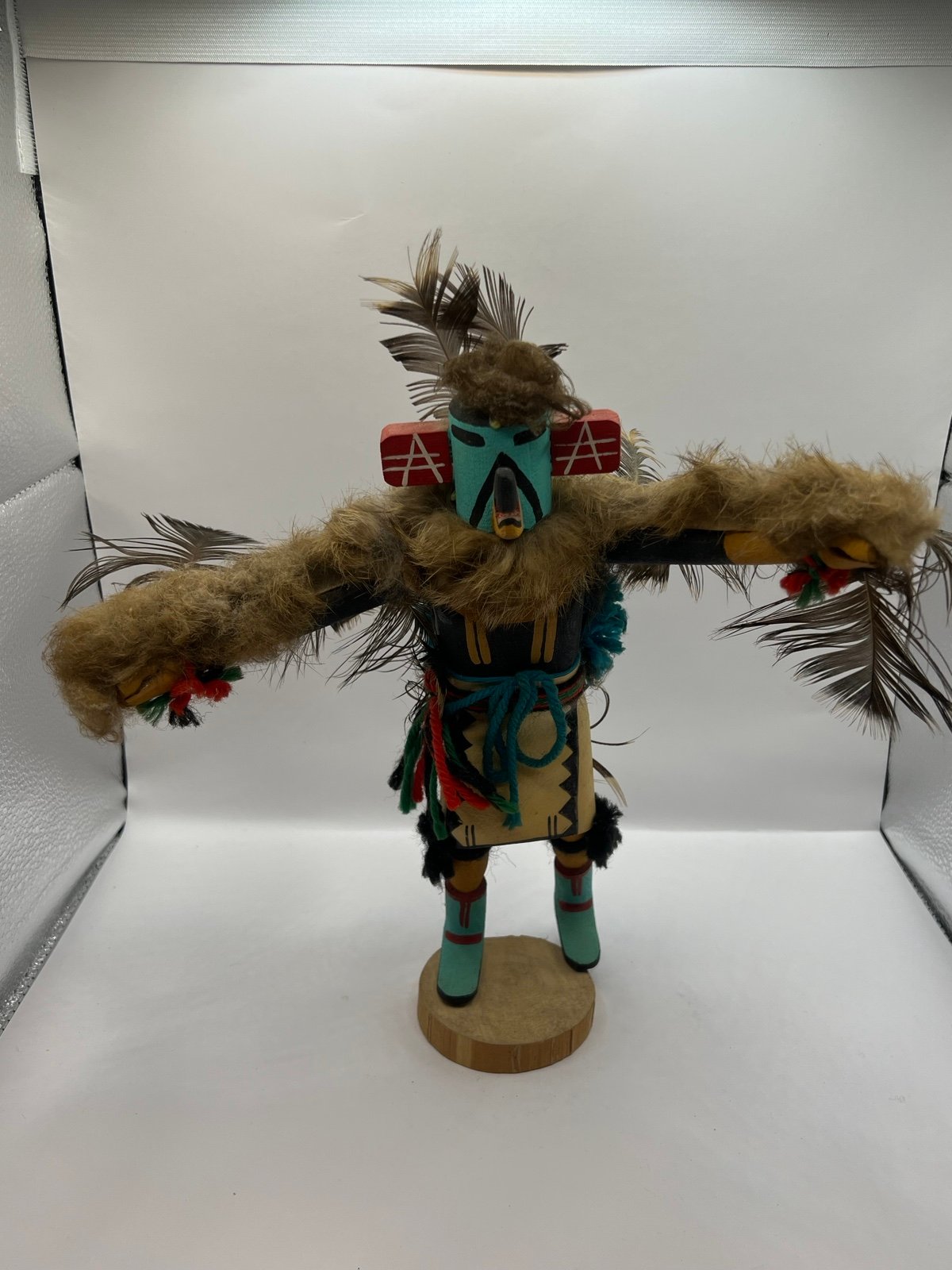 Vintage Hopi Kachina Eagle Dancer Cottonwood Root All Wood Hand Painted Signed
