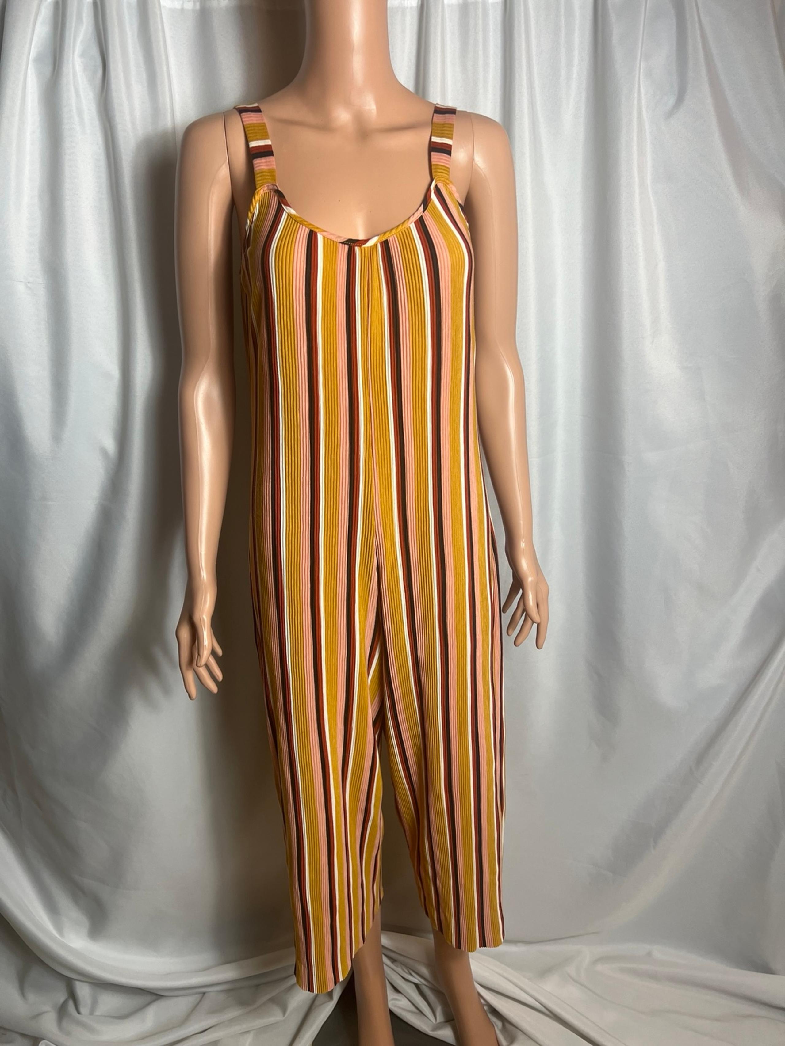 Wild Fable Jumpsuit Womens Size S Mustard Yellow Textured Wide Leg Crop Stripped