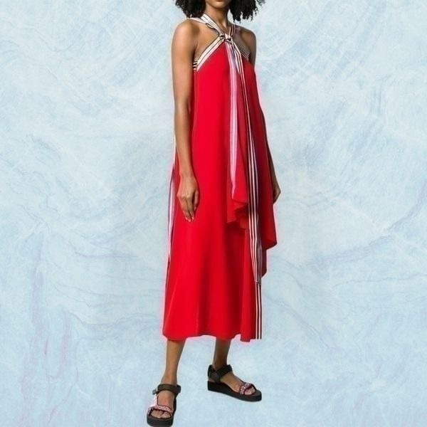 MONSE Red Midi Ribbon Dress Size 0 RARE RARE RARE From 2019 collection.