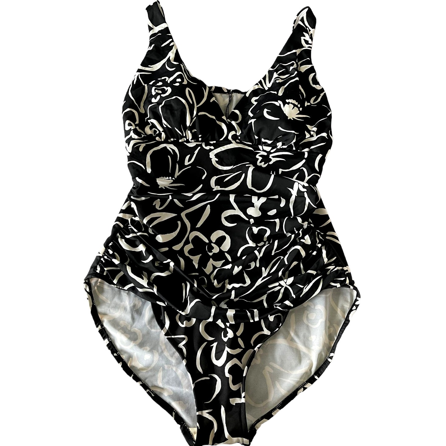 Trimshaper Woman's 16 One Piece Floral Swim Suit Black White Sexy Plus Size XL