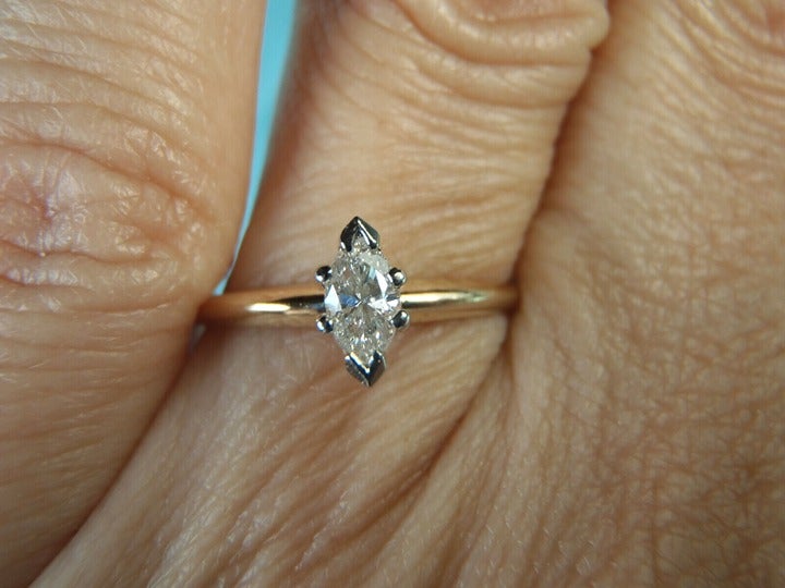 Marquise 1/4 CT. Diamond Solitaire Engagement Ring 14K Yellow Gold Size 6 3/4