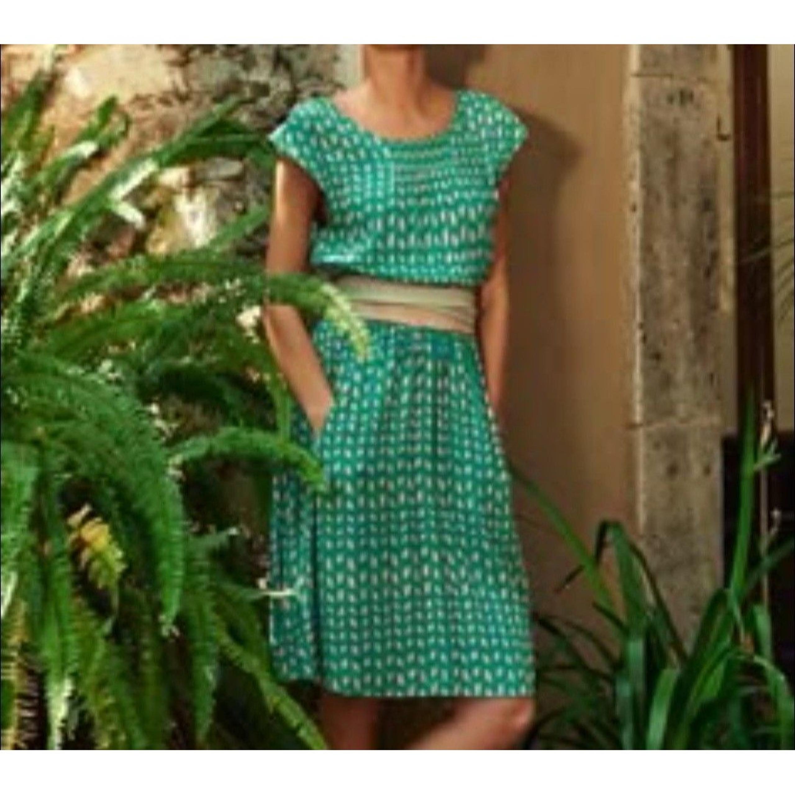 Anthropologie MAEVE Evaline Smock Dress Green Size Medium Pockets Cap Sleeve