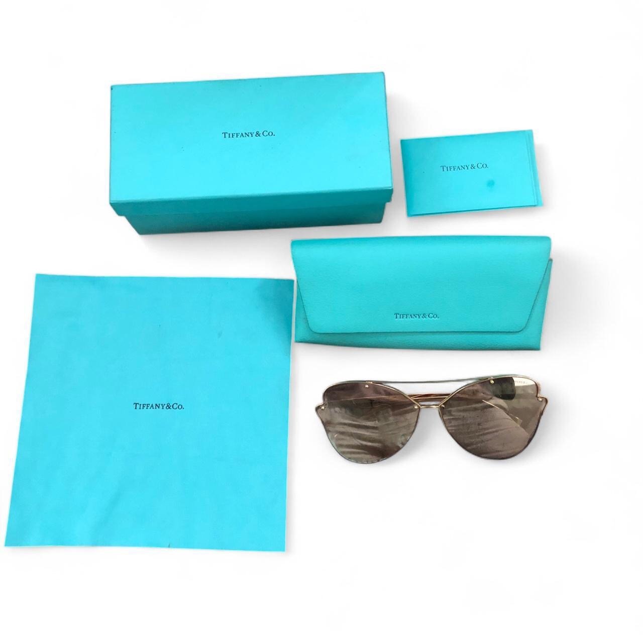 Tiffany & Co TF 3063 6105/E0 Gold Metal Aviator Heart Butterfly Shape Sunglasses